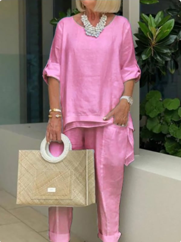 Summer cotton and linen ladies suit