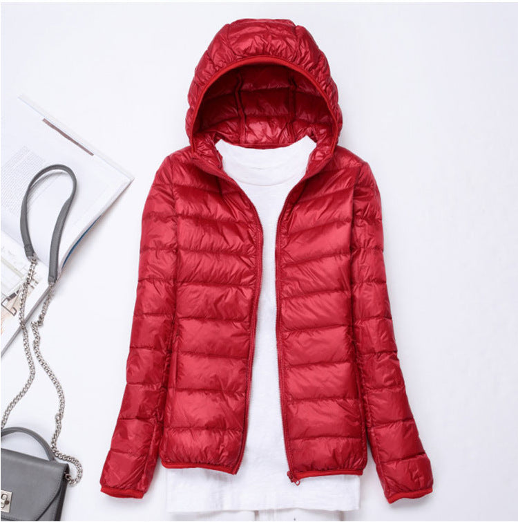 Ultra-light Women's Lightweight Stand Collar Hooded Down Jacket