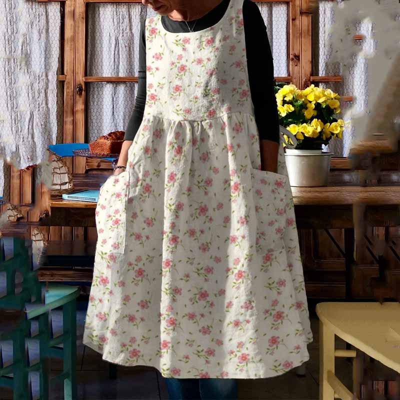 Cottage Floral Patch Pocket Pinafore Midi Dress