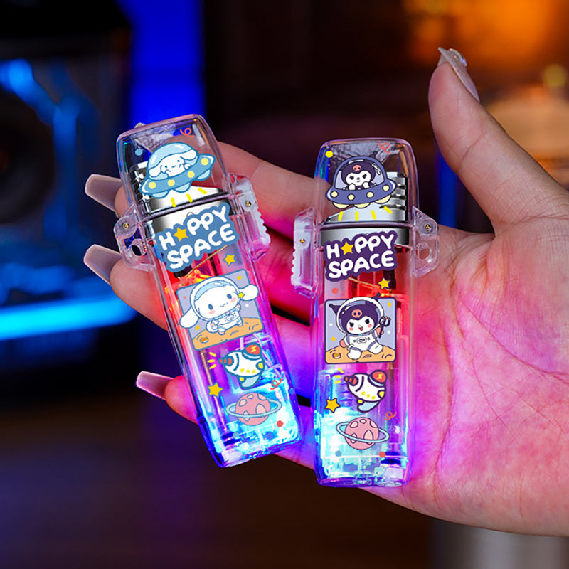 Sanrio cute luminous cartoon lighter, pink flame refillable windproof lighter