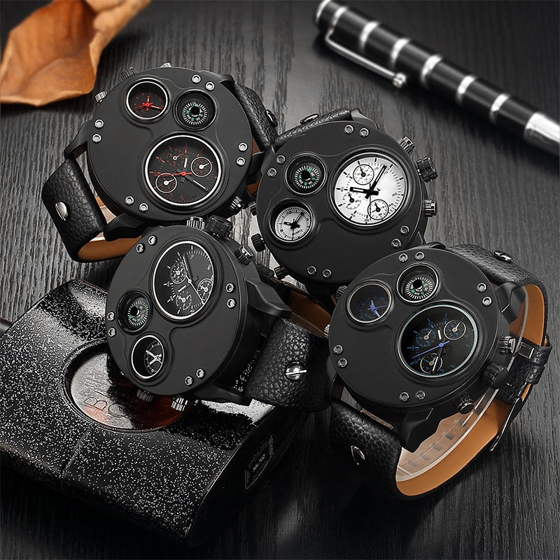 Men's Dual Time Zone Analog Watch with Compass