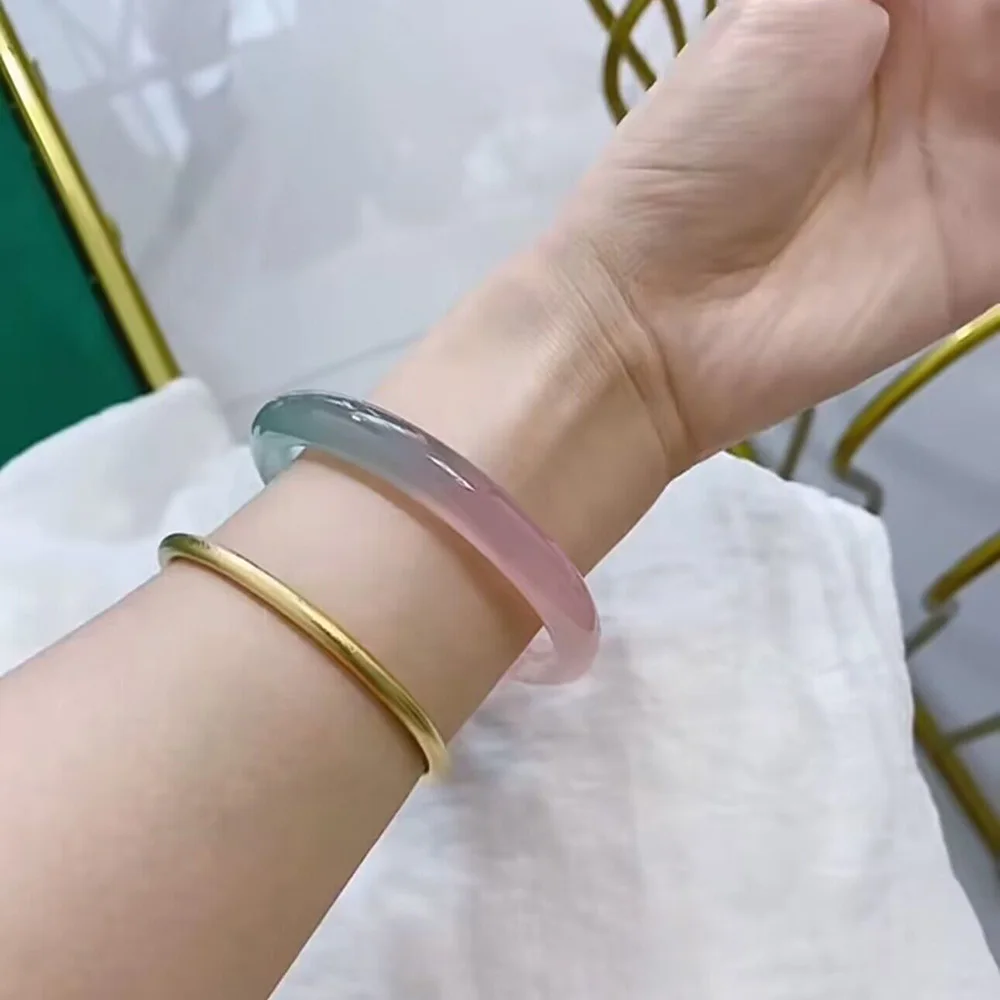 Pink Chalcedony Round Bracelet Natural Jade Agate Bangle Elegant Handring For Women Fine Jewelry Ladies Gift Free Shipping