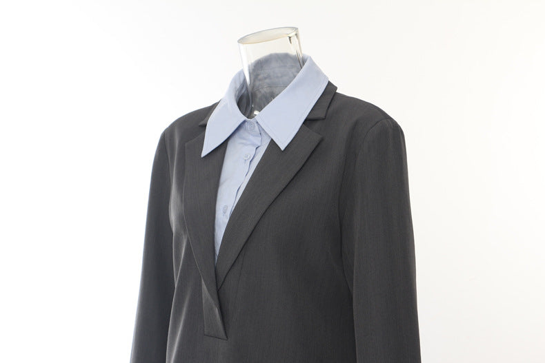 Autumn Stitching Color Matching Loose Design Blazer Tops Women