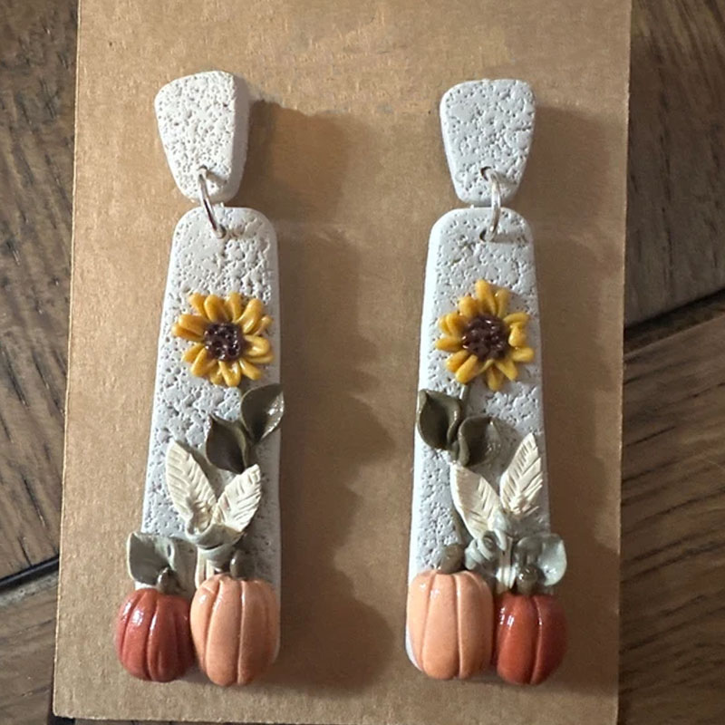 Polymer Clay, FAutumn Theme, Pumpkin, Sunflower Earrings