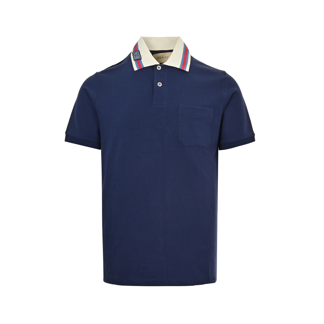 Gucci 24ss collar stripe double G embroidered Polo short sleeve