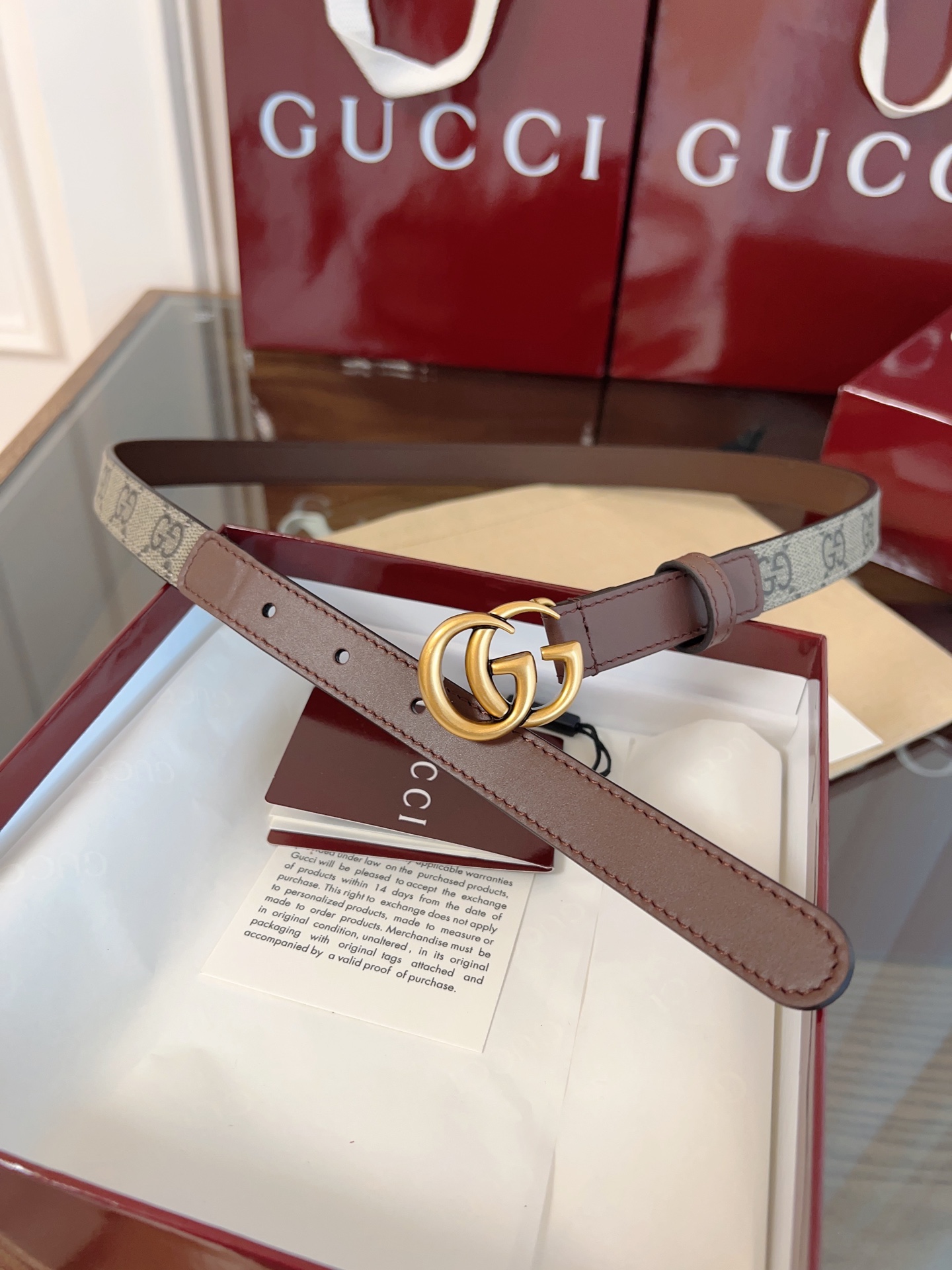 Gucci Double G steel buckle women's cowhide double-sided belt width 2.0cm