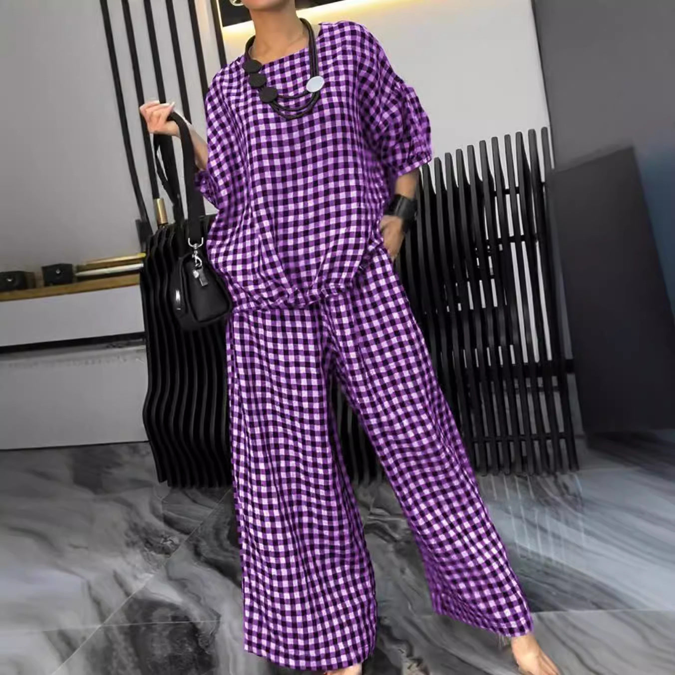 Women's Elastic Drawstring Wide-Leg Pants Suit