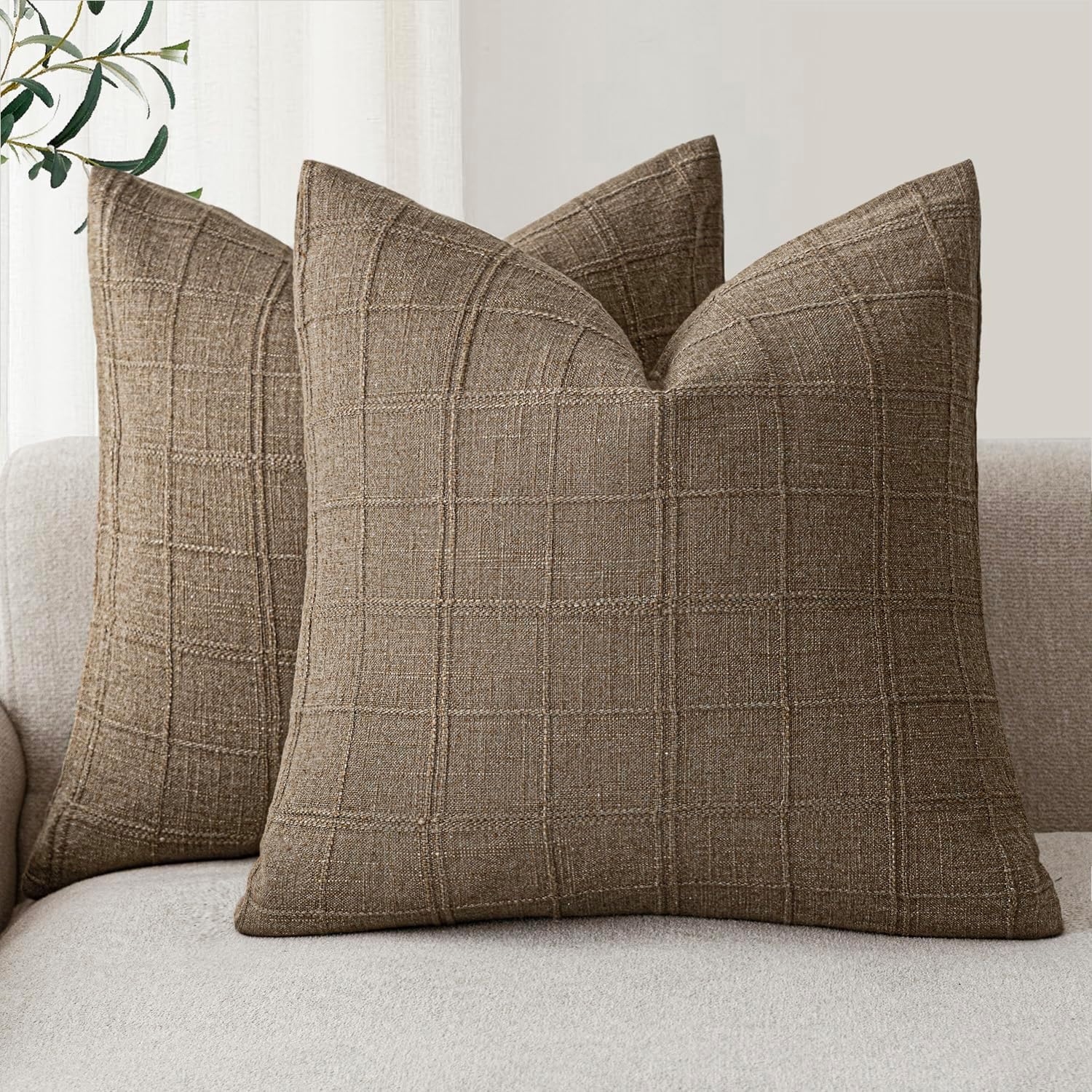 ON SALE🔥Set of 2 Decorative Linen Check Throw Pillow Covers
