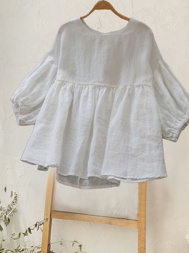 Loose Crew Neck Solid Color Mid Sleeve T-Shirt