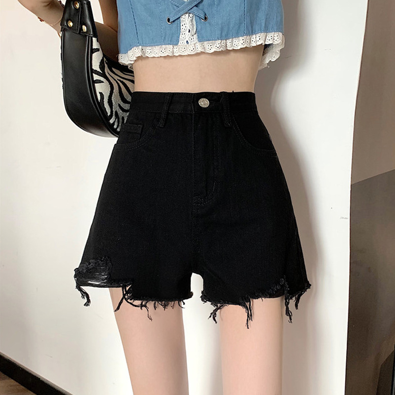 Ripped high-waisted skinny hot pants spicy broad leg jeans