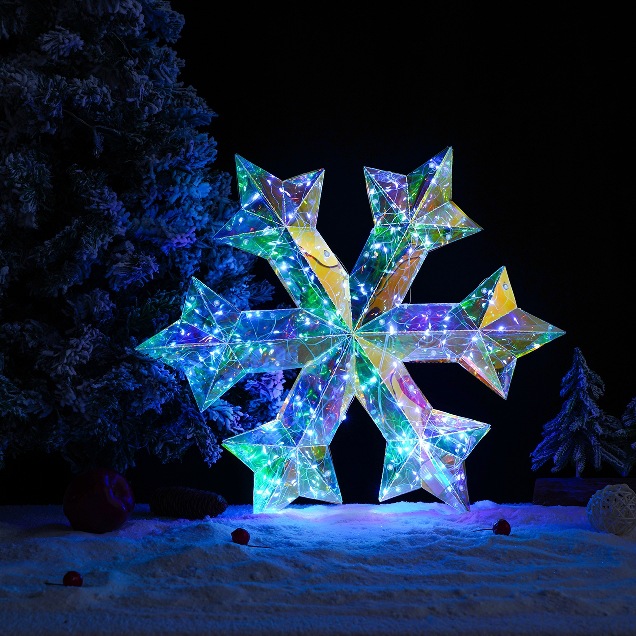 Festive LED Star & Snowflake Hanging Lights – USB & Battery Powered Holiday Decorations - 50 x 6 x 50 cm (19.7 x 2.4 x 19.7 inches)