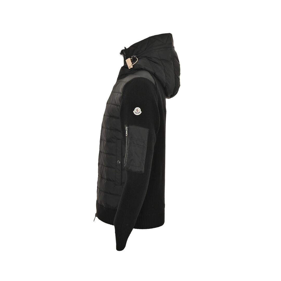 Moncler 24Fw sleeve patchwork knitted hooded lightweight down jacket
