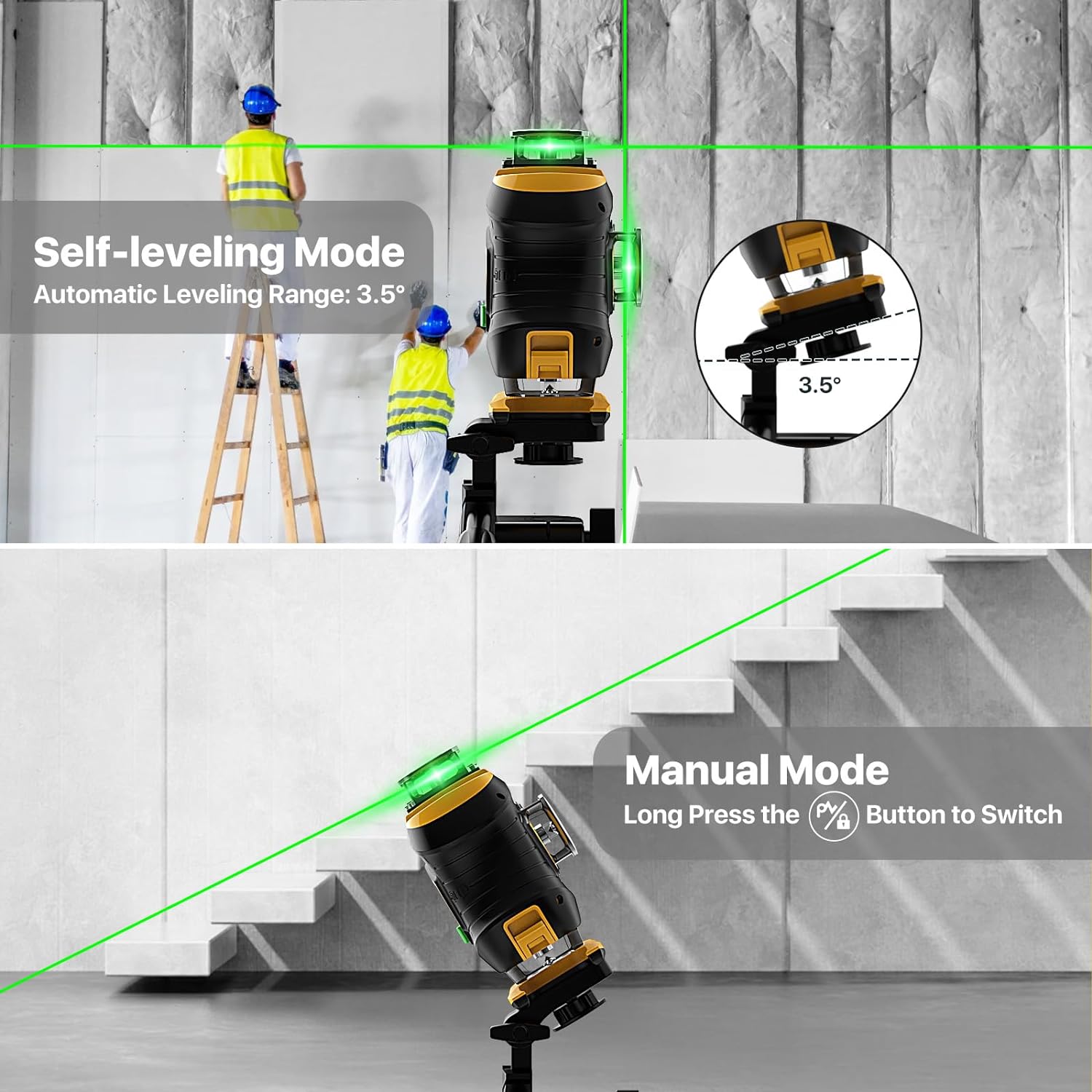 DEGLASERS Laser Level 360 Self Leveling 4x360 Green Cross Line Laser Level