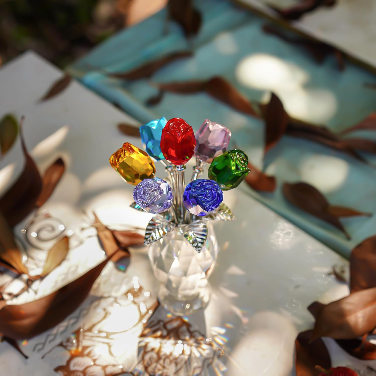 🔥ON SALE🔥Crystal Rose Flower Figurine with Vase