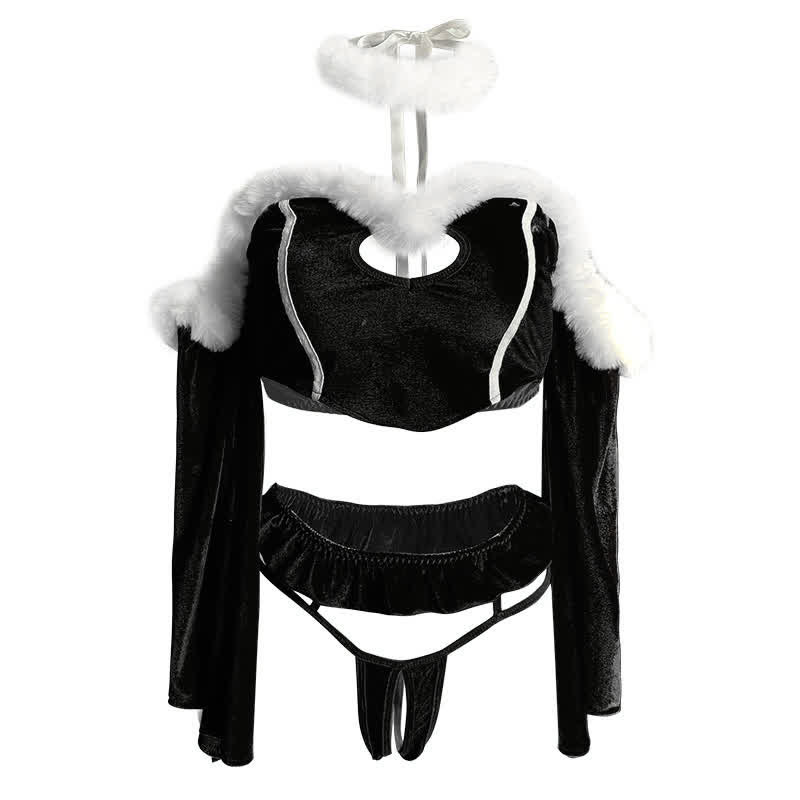 Off The Shoulder Christmas Lingerie Stockings Set
