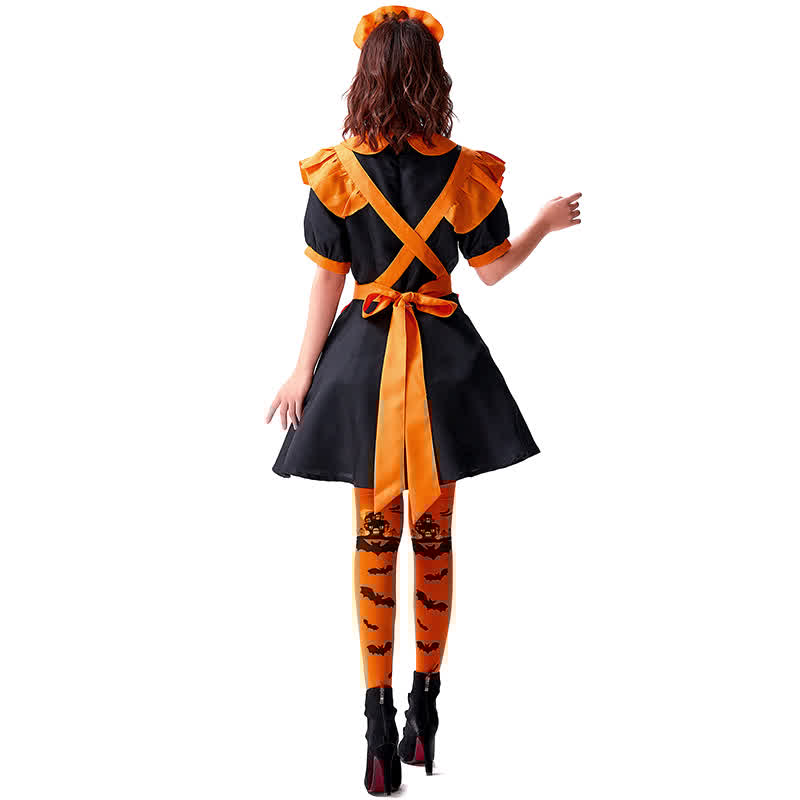 Cosplay Pumpkin Bat Embroidery Doll Collar Maid Dress