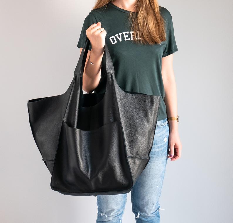 COGNAC LEATHER TOTE bag, Slouchy Tote, Cognac Handbag for Women, Every Day Bag, Women leather bag, Weekender Oversized bag