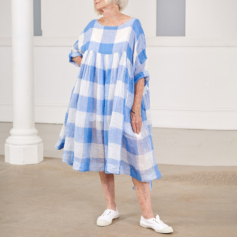 Plaid Patchwork Comfortable Loose Fitting Midi Dress