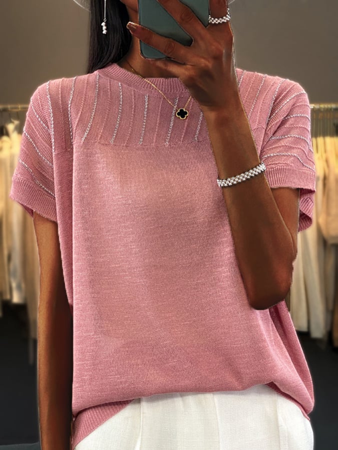 Women's Short Sleeve Casual Round Neck Knitted Top
