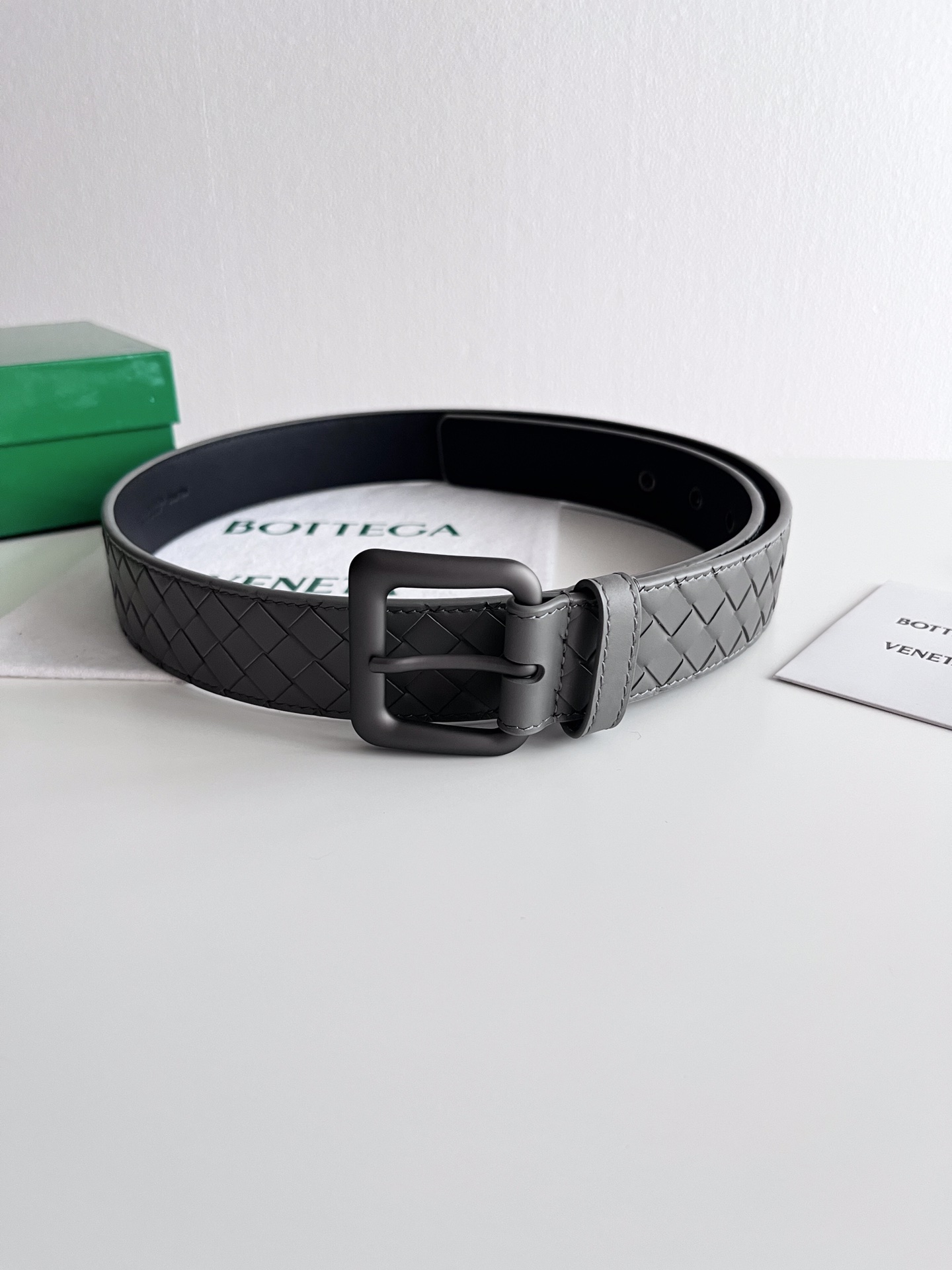 Bottega Veneta frosted pin buckle woven cowhide double-sided belt 3.5cm wide