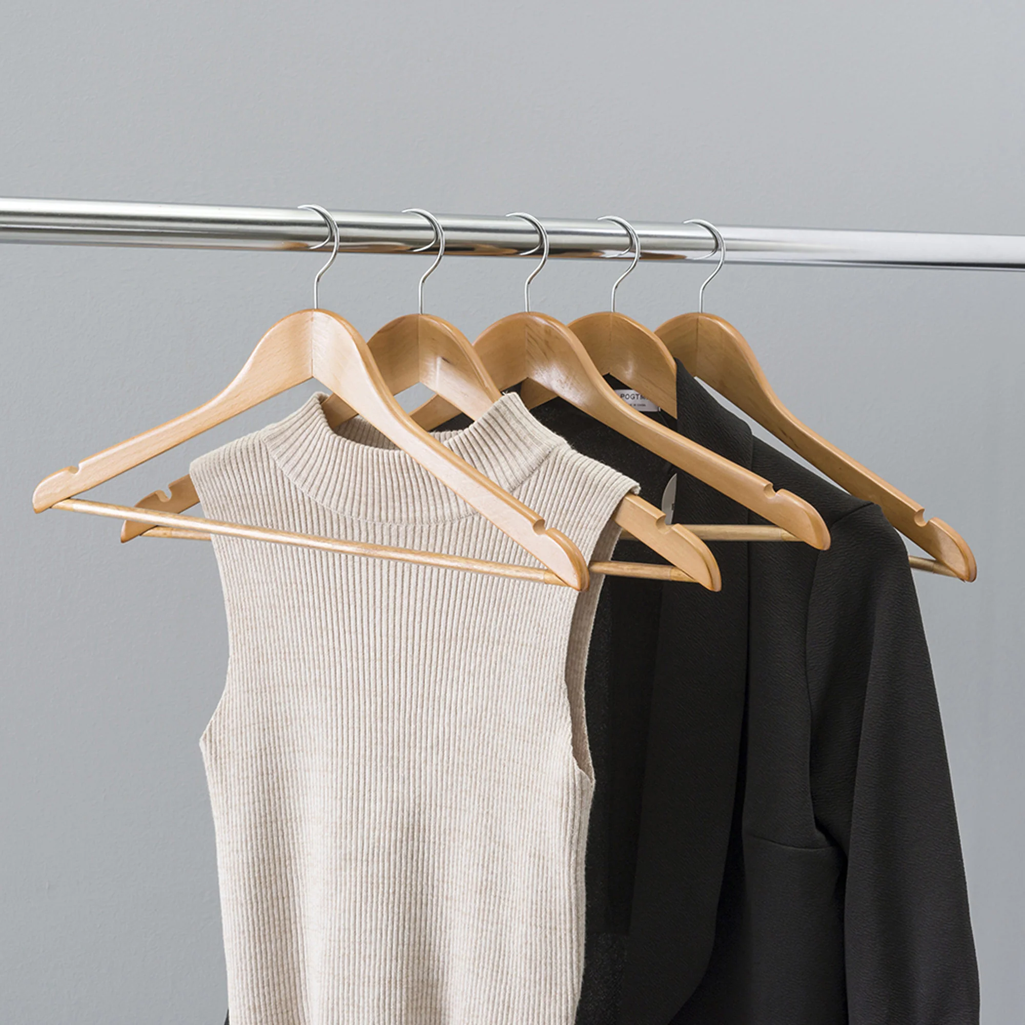 Home Basics Non-Slip 5 Pack Wood Hangers with Swivel Hook, Natural