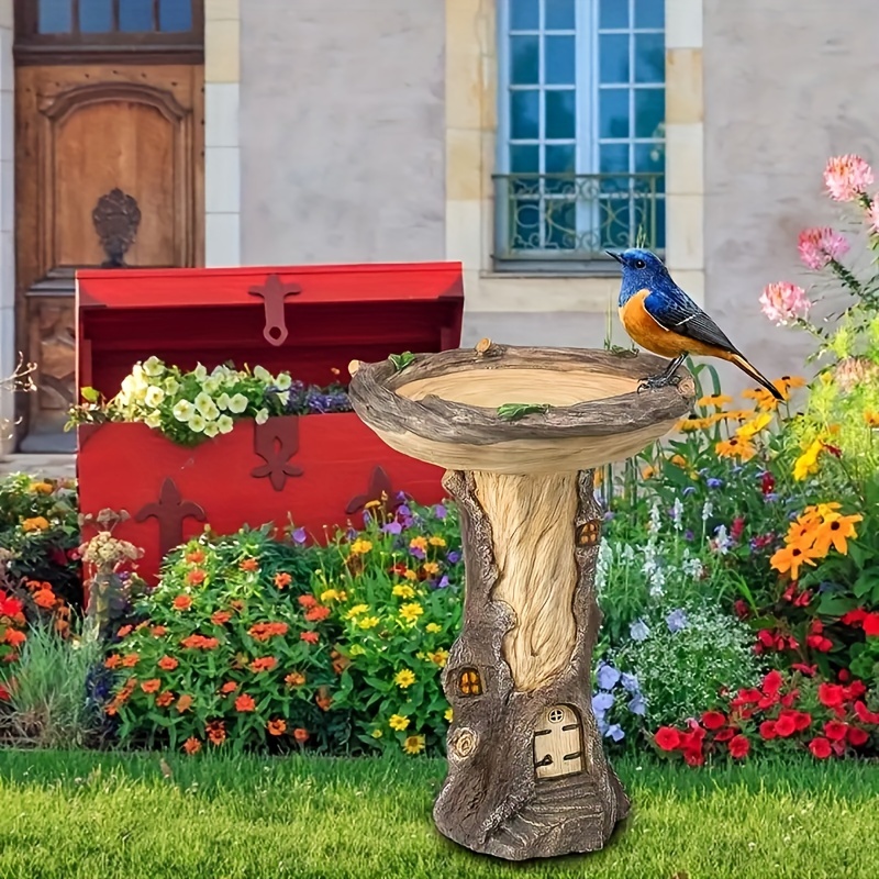 1pc Outdoor Tree House Shape Bird Bath, Basin With Brown Base Wild Bird Feeder, Garden Resin Bird Feeder For Outdoor Decor Garden Lawn Yard Decor