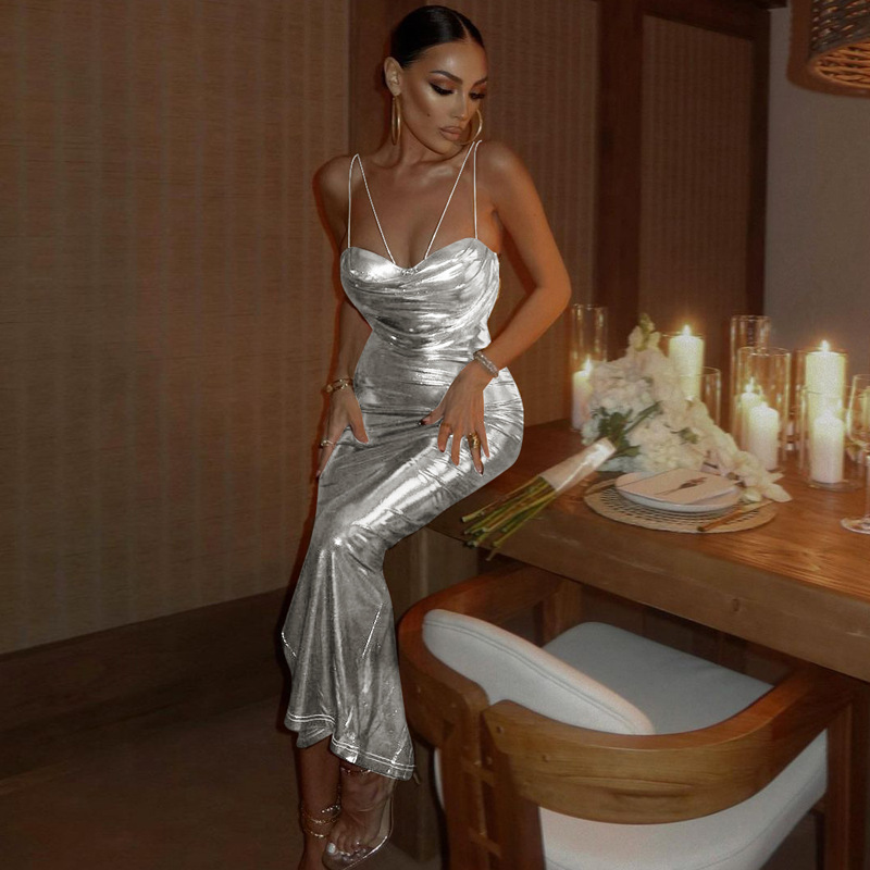 Sexy halter dress draped temperament dress
