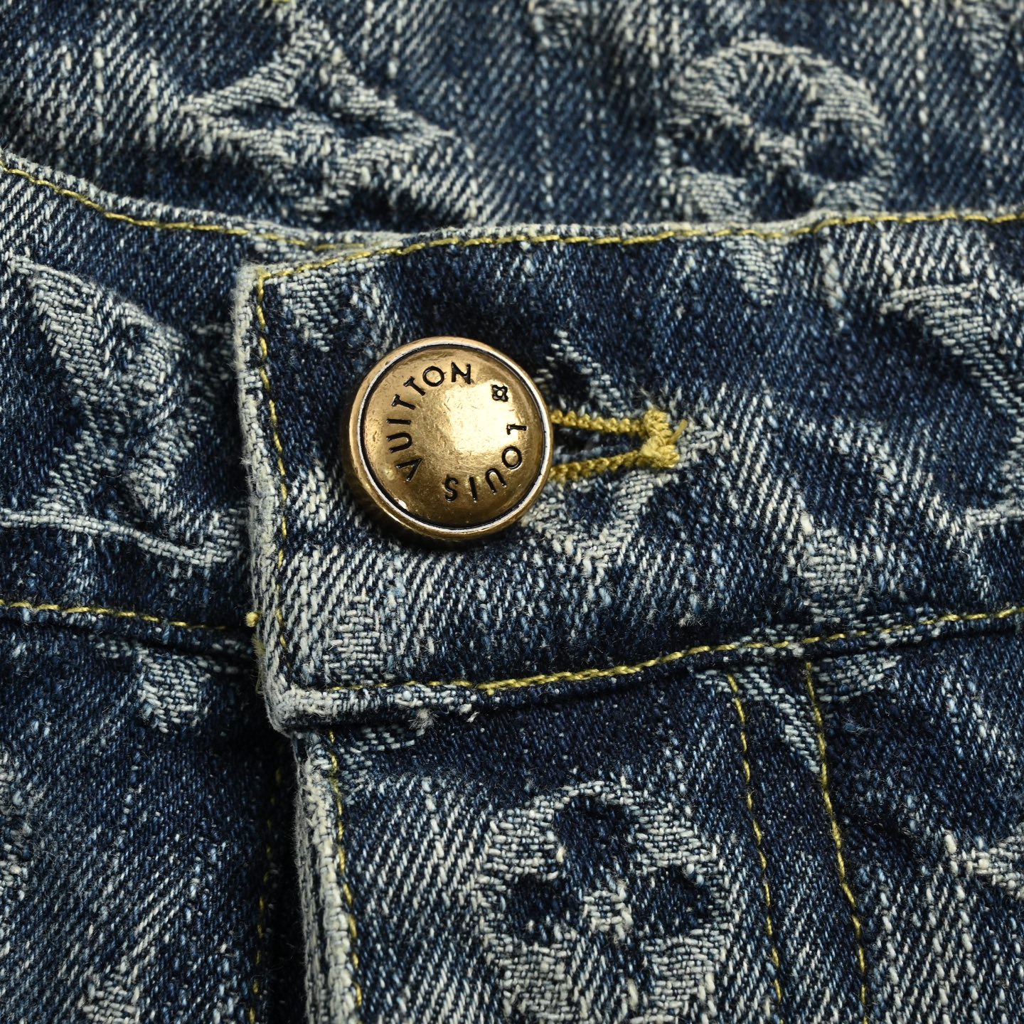 Louis Vuitton 25ss monogram jacquard leather trim jeans