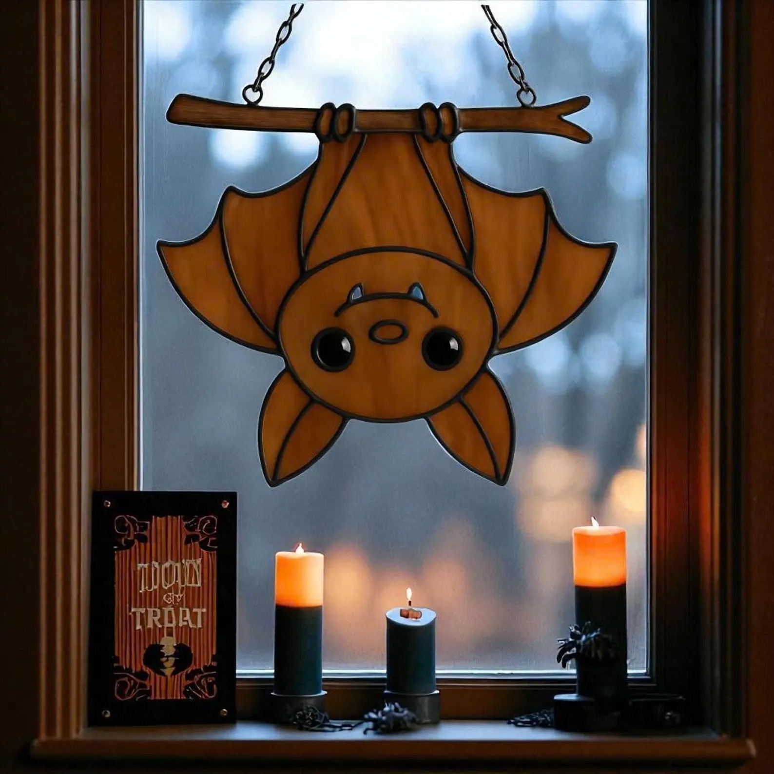 💥ON SALE💥Stained Glass Halloween Pumpkin Haunted House Suncatcher