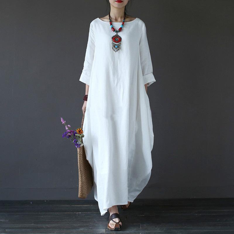Casual Loose Plus Size Cotton And Linen Long Dress