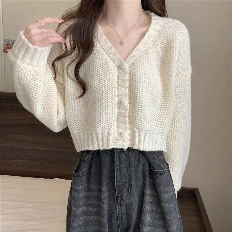 Button-Up V-Neck Knit Cardigan