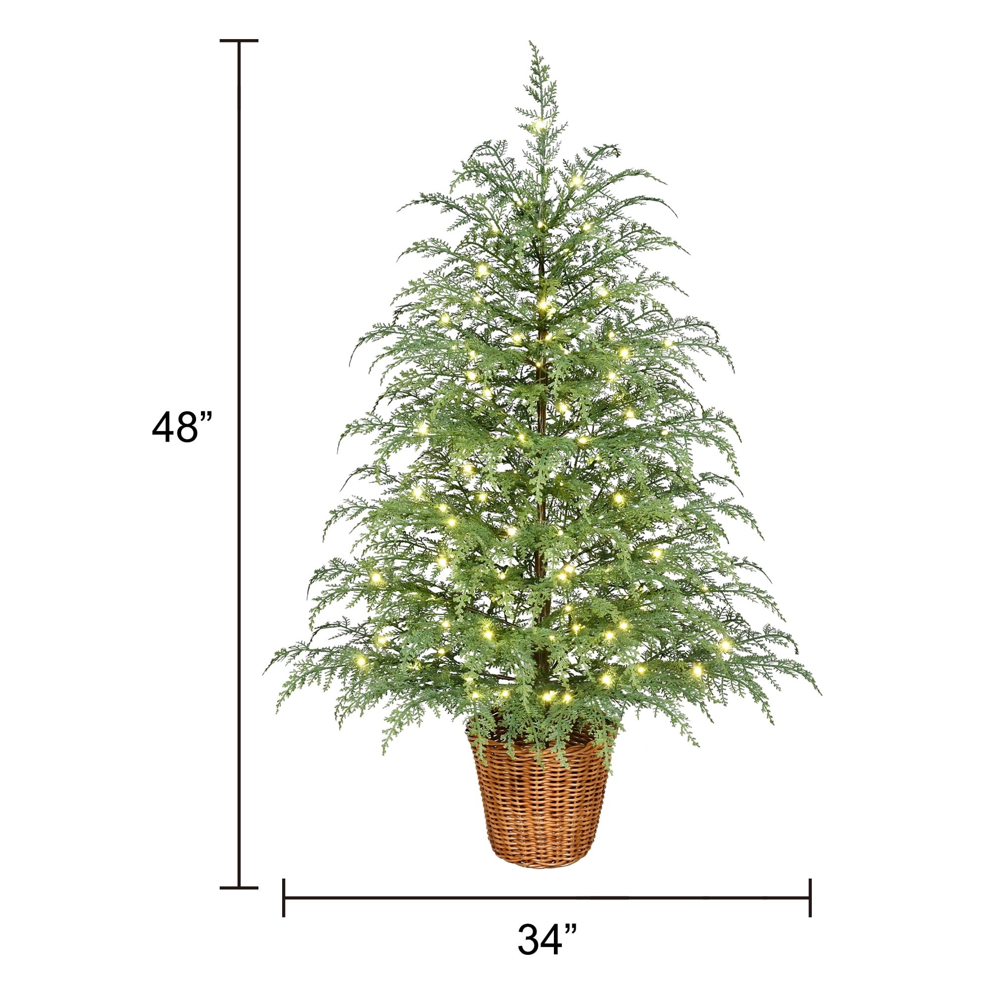 🎄Early Christmas Sale🔥Pre-Lit Green Cypress Artificial Christmas Potted Tree with White Twinkle LED Lights