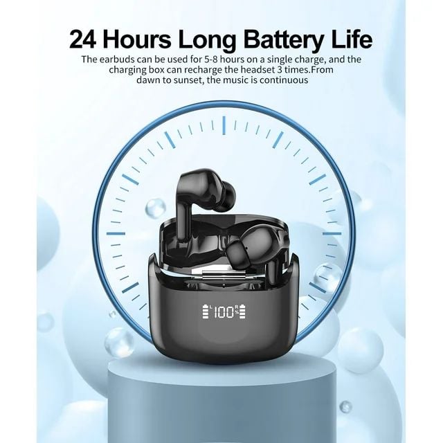 Wireless Earbuds, Bluetooth 5.3 Headphones HiFi Stereo, 40H Playtime in-Ear Earbud, Bluetooth Earbuds with LED Power Display, IP7 Waterproof Wireless Earphones Sport Headset for Android iOS