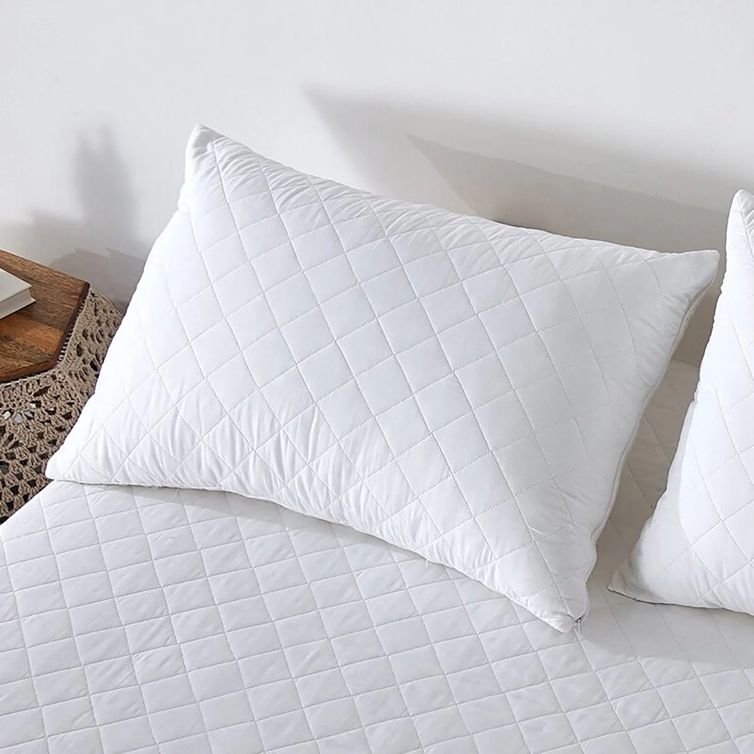 Adorable Quilted Zippered Pillow Protector, White, 20x36 Inches, King (Pack of 2)