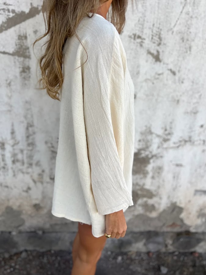 Women's V-Neck Long Sleeve Loose Button Design Casual Shirt