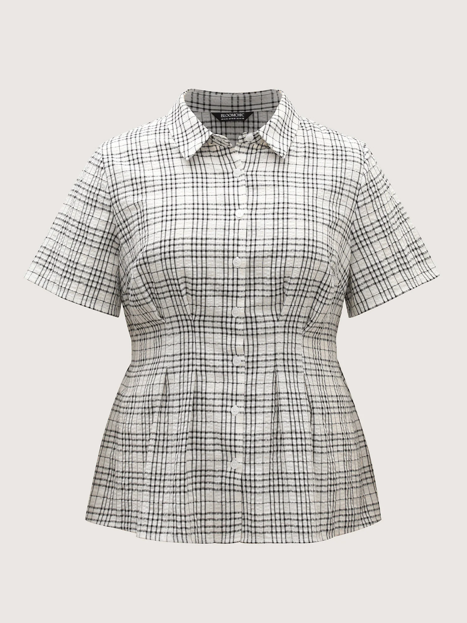 Cotton Plaid Sculpted Button Placket Blouse