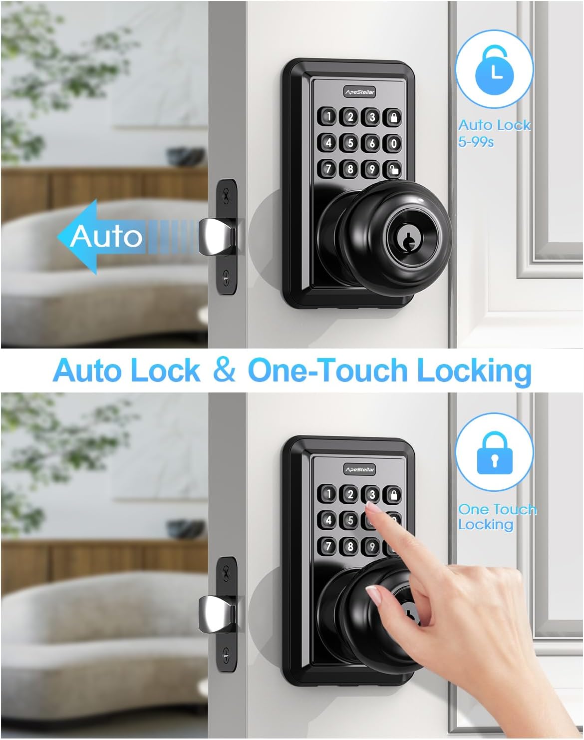 Keyless Entry Door Lock with Handle Knob - Digital Code Door Knob Handle Lock with Keypad - Smart Door Knob with Lock - Anti-Peeping Password-Auto Lock-Easy Installation-Oil Rubbed Bronze