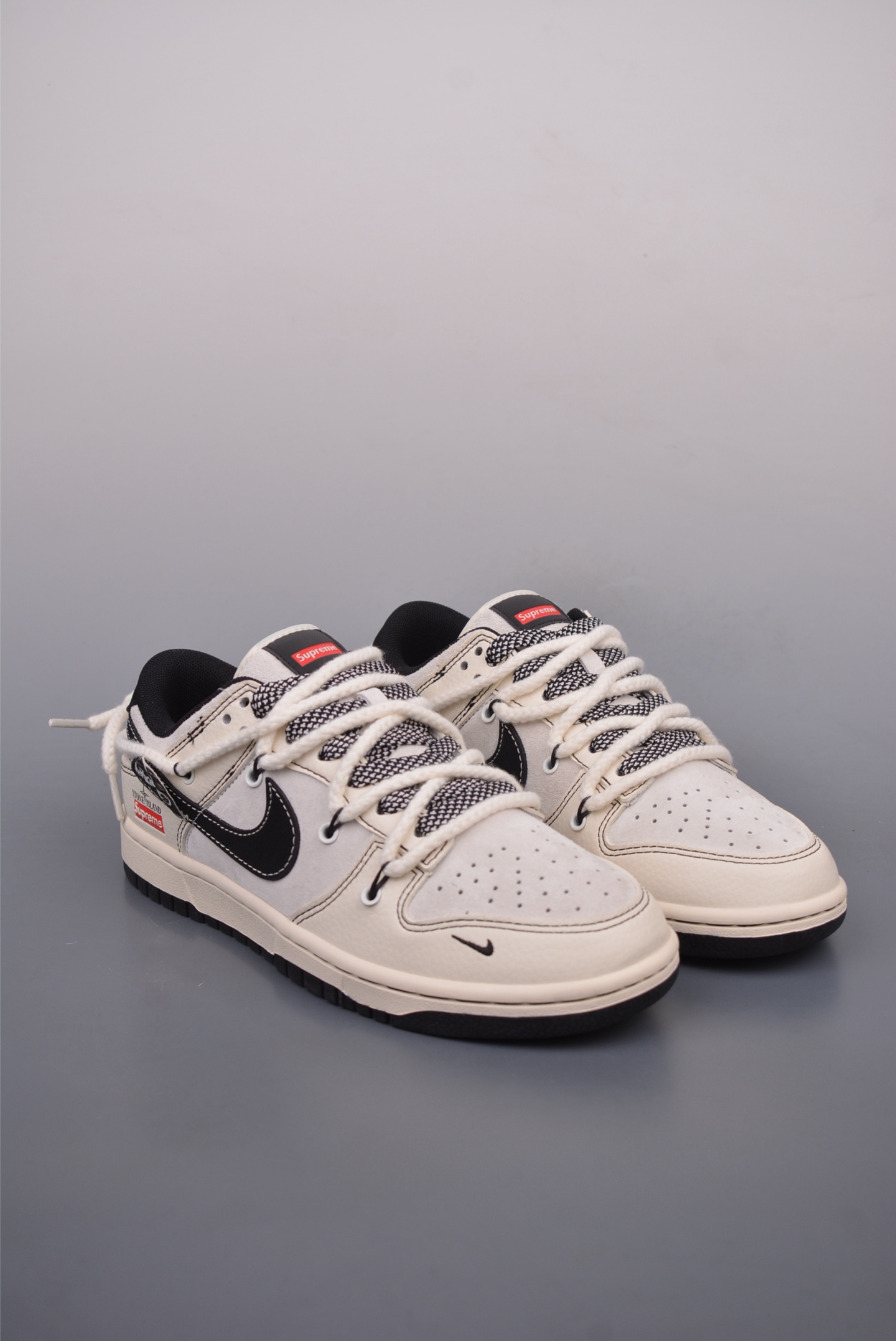 Stone Island x Supreme x Nike By You SB Dunk Low Retro SP Beige, White, Black and Red YX5066-205