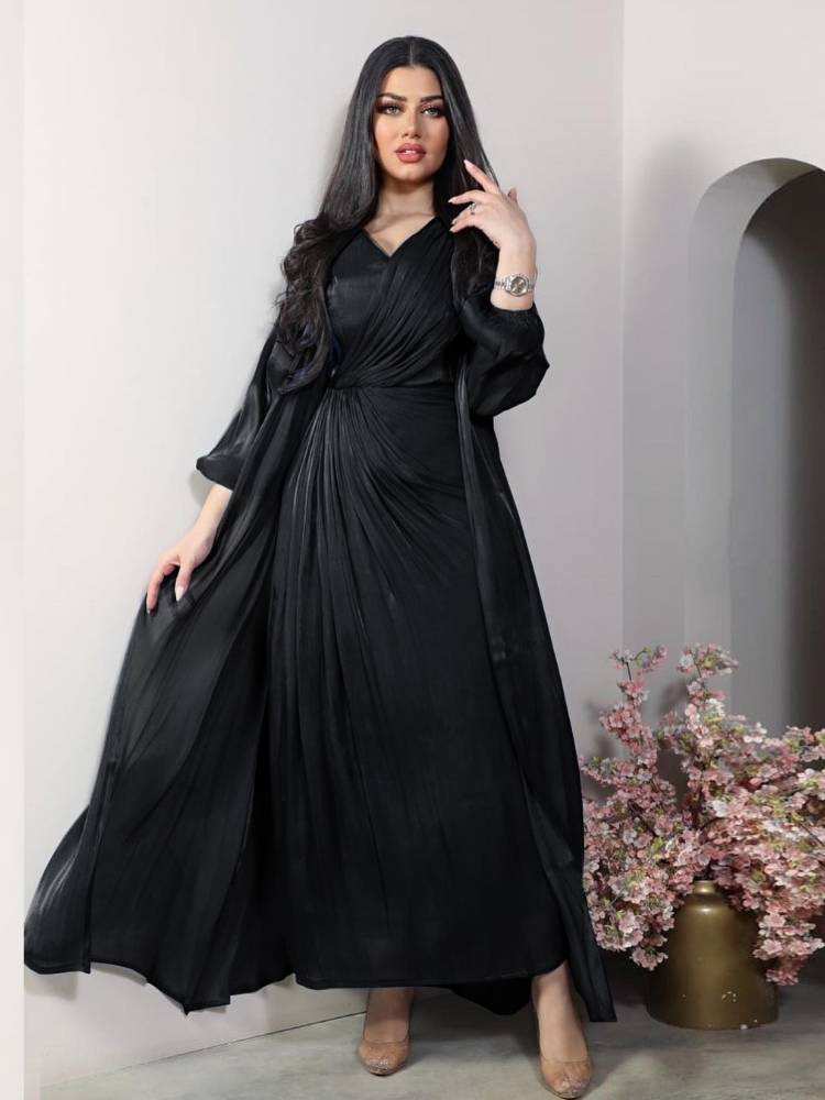 Brilliant Silk V-Neck Pleated Dress Two-Piece Set