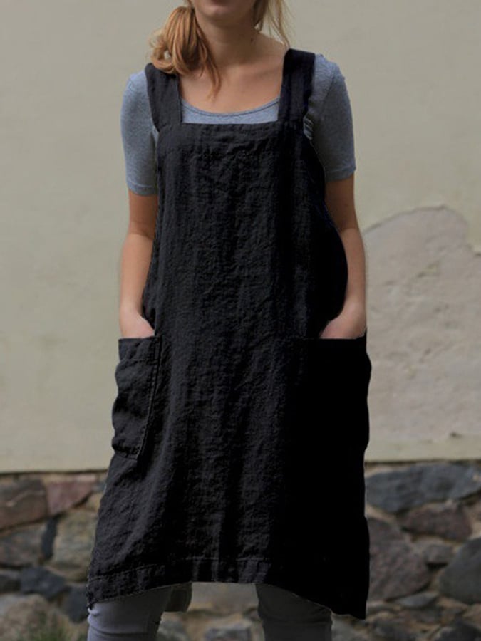 Women's cotton and linen loose apron