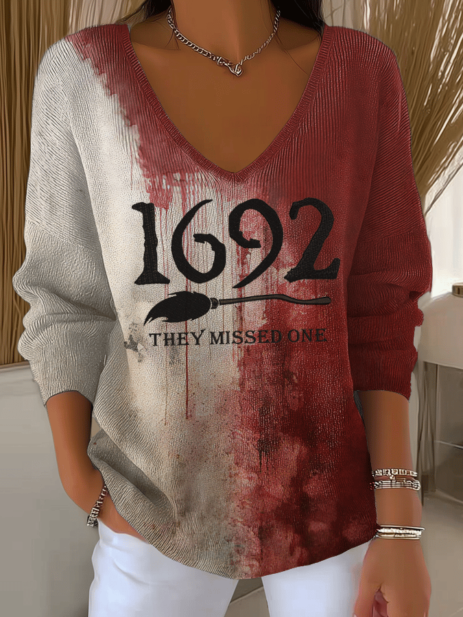 🔥Buy 3 Get 10% Off🔥Women's Halloween Bloody 1692 They Missed One Print Casual Striped Long Sleeve T-Shirt