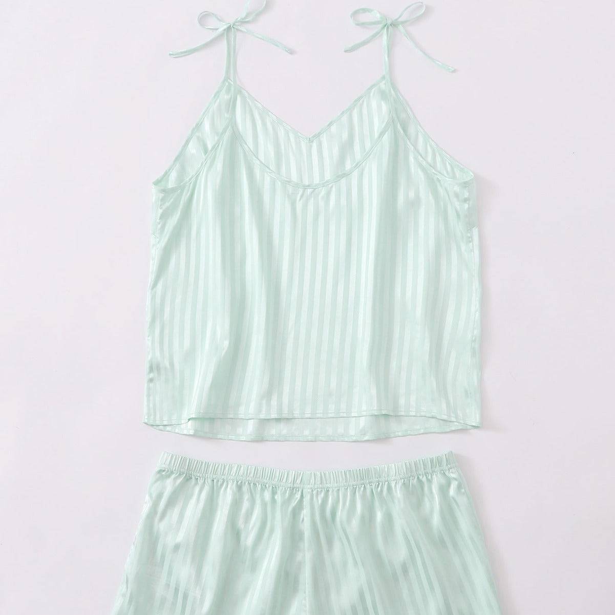 Plus Size Summer Women Clothes Suspenders Pajamas Set Striped Satin Printed Homewear Two Piece Pajamas