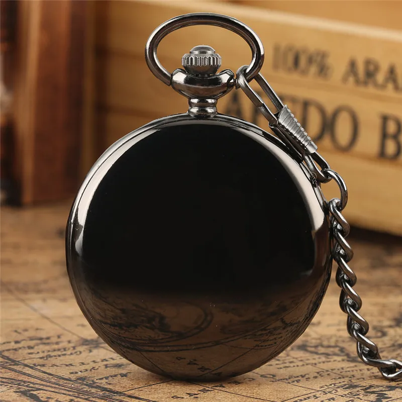 Luxury Yellow Gold/black Smooth Case Clock Men Women Pendant Pocket Watch Quartz Movement Analog Display Necklace Fob Chain