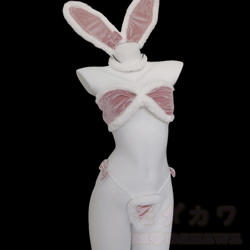 Bunny Ears Plush Bikini Lingerie Set