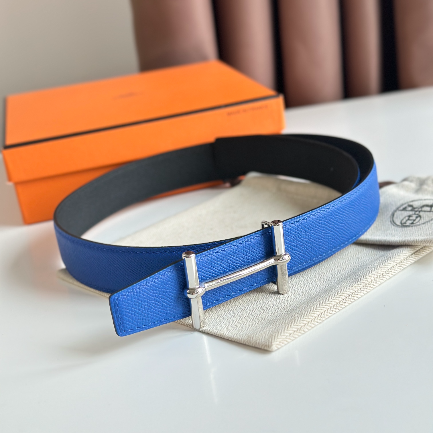 Hermès new double-faced calfskin belt width 3.2CM