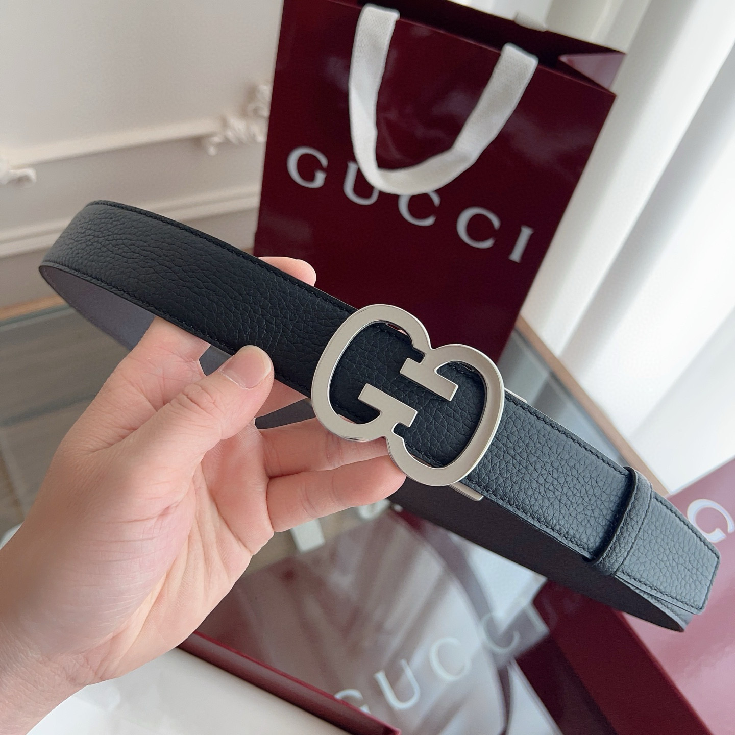 Gucci automatic smooth buckle double-sided cowhide belt width 3.5cm
