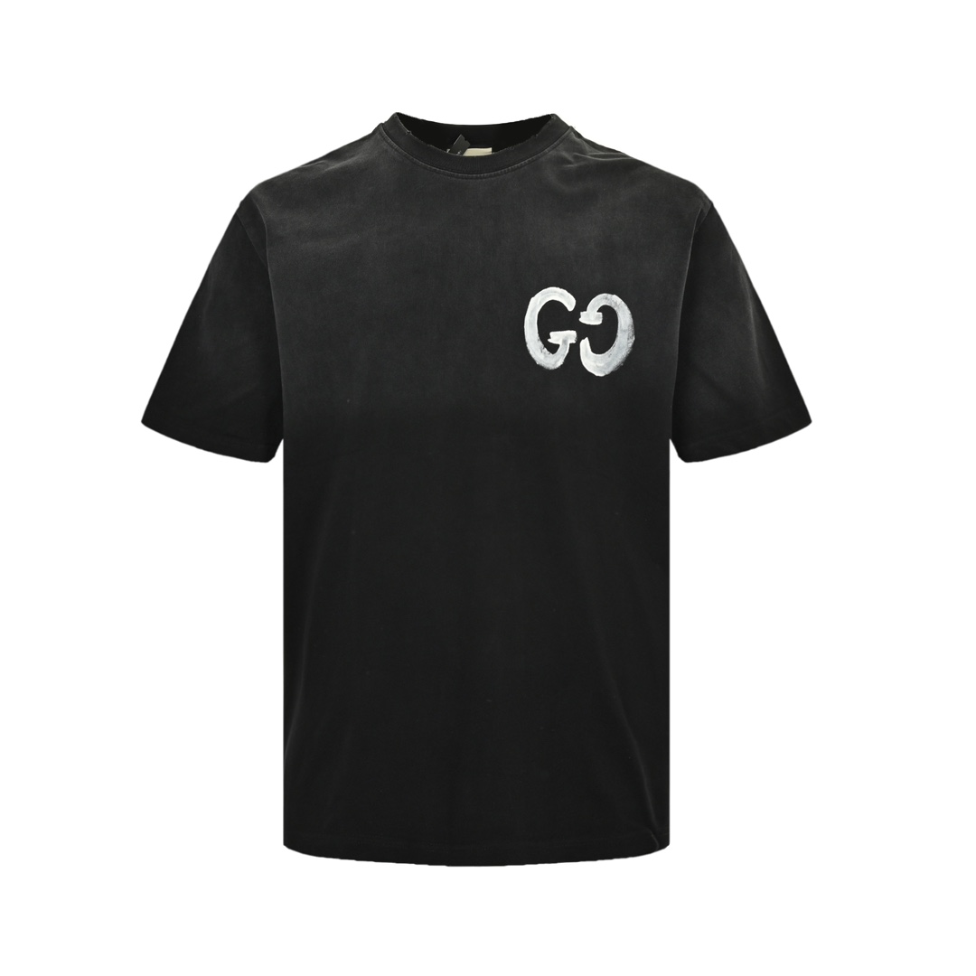 Gucci 24ss hand-painted graffiti double G washed short sleeves