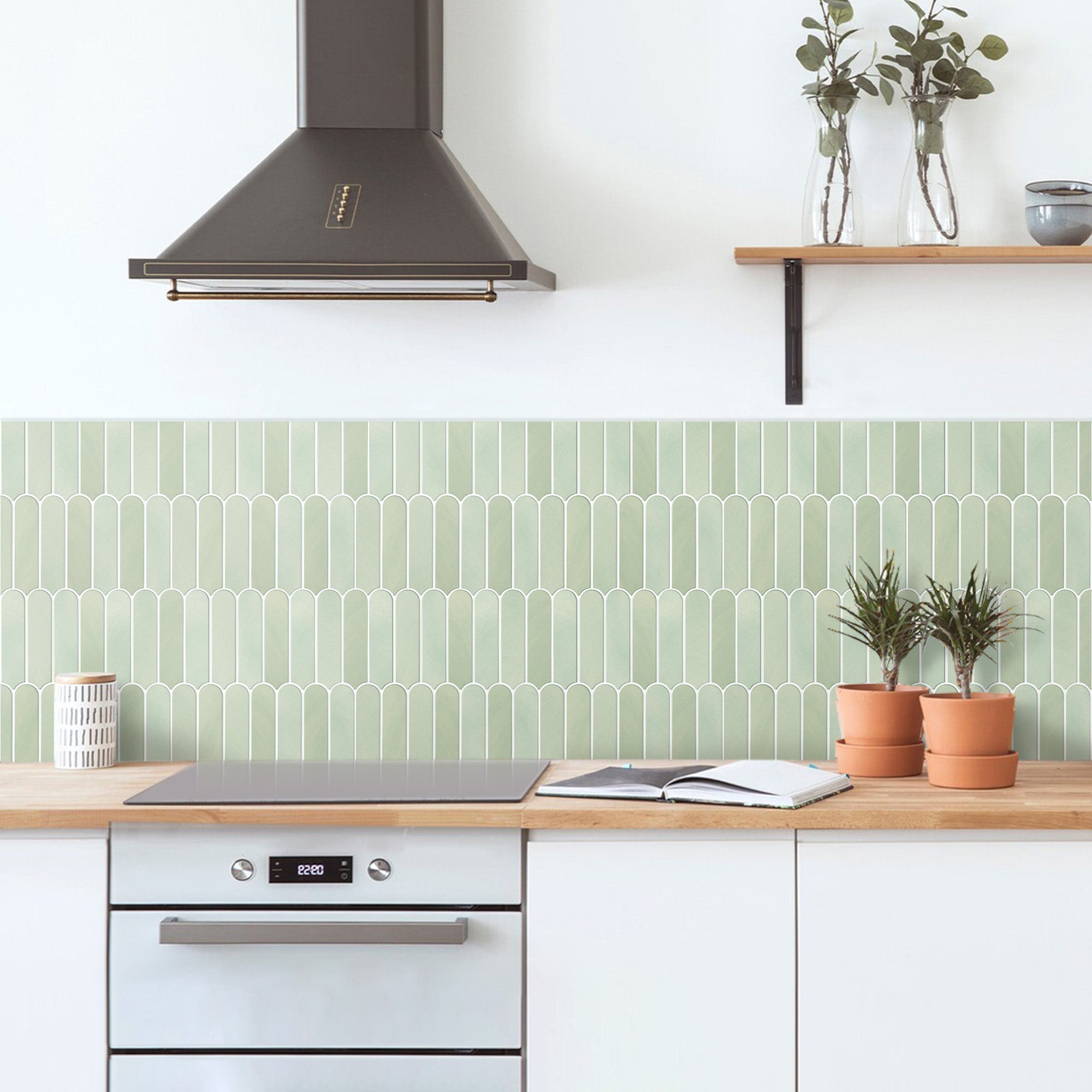 3D Light Olive Green Fish Scale Peel and Stick Wall Tile