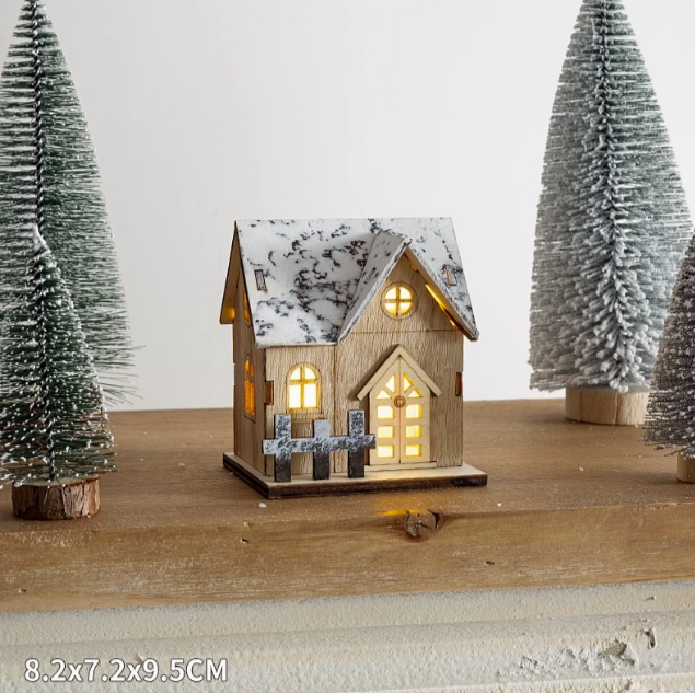 Christmas light up log cabin decoration Christmas tree micro landscape landscape town fireplace decoration scene layout