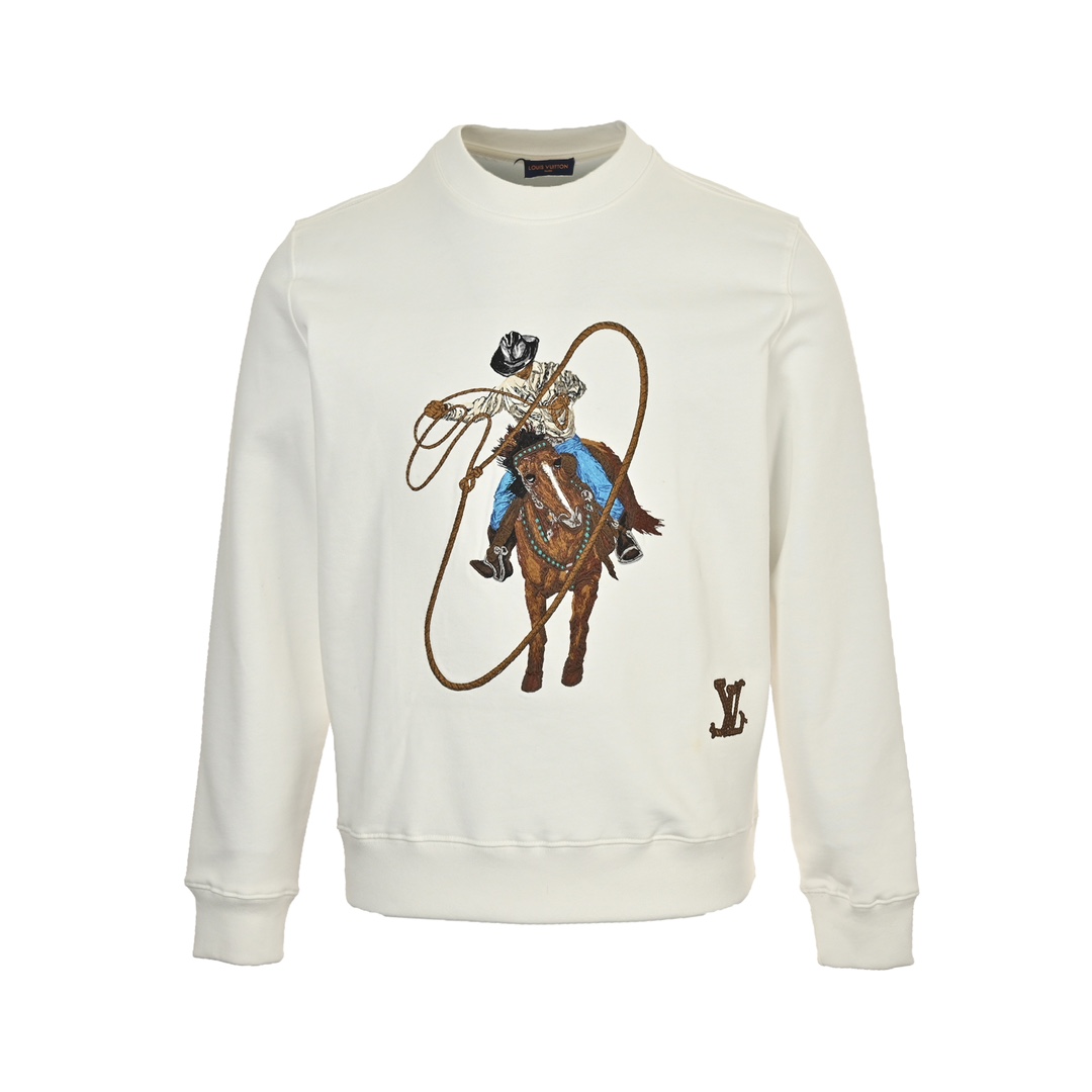 Louis Vuitton 24Fw Western Denim Heavy Embroidery Crewneck Sweatshirt